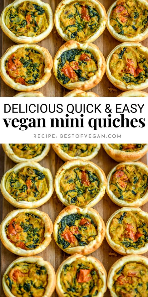 Vegan Finger Foods, Vegan Pastries, Vegan Party Food, Quick Easy Vegan, Mini Quiches, Vegan Brunch, Savory Vegan, Vegan Appetizers, Quiche Recipes