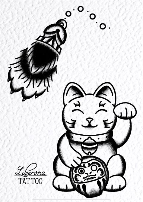 Liberona Tattoo, Lucky Cat Tattoo Traditional, Japanese Cat Tattoo Traditional, Japan Cat Tattoo, Yokai Cat Tattoo, Japanese Good Luck Cat Tattoo, Burger Drawing, Lucky Cat Tattoo, Traditional Japanese Tattoo Designs