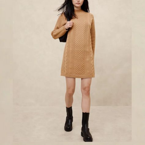 Please Note Stock Photo Is Used For Styling Purposes Only And Is Not The Actual Dress For Sale You'll Want To Wear This Stunning Sweater Dress All Fall Long! There Is No Label Tag, But It's Nice Quality, Thick, Soft, Chunky Cable Knit, Lots Of Texture. Gives Me Ralph Lauren / J Crew / Banana Republic / Gap Vibes. Beautiful, Rich Camel / Tan Color, The Perfect Neutral For Your Autumn And Winter Palette (In Real Life, The Color Is Like The Tan Shown In The Stock Photo) Crew / Round Neck With Contrasting Knit At Neck, Cuffs And Hem. Pit To Pit 16" Length 35" Excellent Condition. Looks Nwot. Accepting Reasonable Offers! New To Poshmark? Sign Up Using Referral Code Vixen676 And Get $10 Off Y Winter Palette, Cableknit Sweater, Chunky Cable Knit, Label Tag, Dress For Sale, Tan Color, Autumn And Winter, Chunky Knit, Cable Knit