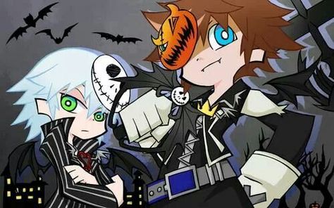 Halloween Town Sora & Riku Kingdom Hearts Sora Icon, Kingdom Hearts Halloween, Sora And Riku, Kingdom Hearts Crossover, Kingdom Hearts Wallpaper, Riku Kingdom Hearts, Hearts Wallpaper, Sora Kingdom Hearts, Kingdom Hearts Art