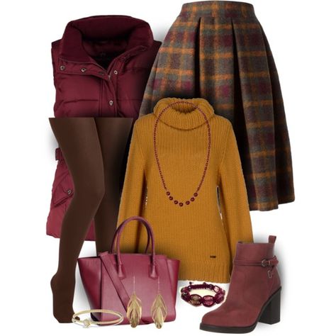 "Maroon and Mustard Outfit" by superstylist on Polyvore Wine Sweater Outfit, Burgundy Clothes, Mustard Outfit, Mustard Outfits, Riverside Cottage, Wine Sweater, Maroon Outfit, Dark Autumn, Sweater Outfit