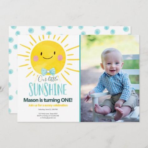 $ 3.08 | Our Little Sunshine Boy Blue Bow Tie Sun Birthday - you are my sunshine, first birthday, little sunshine, summer birthday party, sunshine invitation, sunshine birthday, boy birthday, bow tie, blue, photo Sunshine Birthday Theme, Sunshine First Birthday, Summer Birthday Invitations, Sunshine Birthday Parties, Sun Birthday, Baby Boy First Birthday, Sunshine Birthday, Summer Birthday Party, First Birthday Party Themes