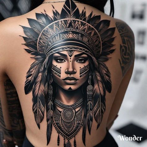 Indian Warrior Princess Tattoo, Native American Indian Tattoo, Native American Woman Tattoo, Warrior Woman Tattoo, Native American Warrior Tattoos, Indian Women Tattoo, Bast Goddess, Native Indian Tattoos, Wolf Tattoo Forearm