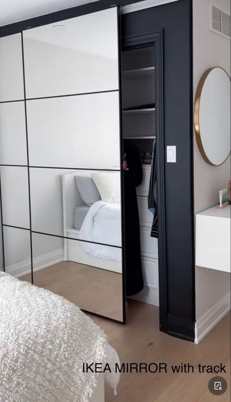 Wardrobe Sliding With Mirror, Wardrobe With Big Mirror, Dressing Room Closet Walk In Wardrobe Mirror Sliding Doors, Mirror Wardrobe Bedroom Sliding Doors, Black Mirror Sliding Wardrobe, Ikea Mirror, Mirrored Wardrobe, Wardrobe Design Bedroom, Le Port