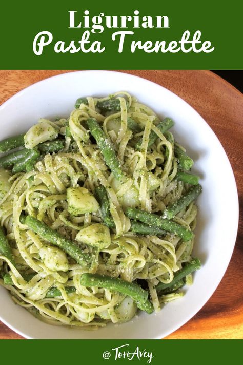 Pesto Pasta With Green Beans And Potatoes, Pasta Green Beans, Pasta And Green Beans, Ligurian Recipes, Green Beans Pasta, Green Bean Pasta, Trenette Al Pesto, Movie Recipes, Pasta With Green Beans