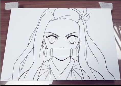 Anime Lineart, Anime Tutorial, Manga Drawing Tutorials, Nezuko Kamado, Easy Drawings Sketches, Anime Drawings Tutorials, Anime Character Drawing, Anime Sketch, Line Art Drawings