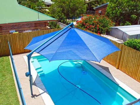 Blue Pool Umbrella - Planet Shade Bundaberg Floating Umbrellas Pool, Blue Tinted Sunglasses For Pool, Stripe Pool Umbrella, Black Pool Umbrella, Blue Pool Umbrella, Shutter Shades, Pool Umbrellas, Blue Pool, Shade Sail