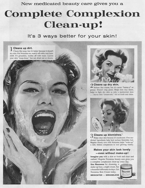 Noxzema Skin Care 1961 Skin Lightening Diy, Overnight Skin Care, Beauty Ads, Skincare Products Photography, Skin Care Routine Order, Magazine Advertisement, Skincare Quotes, Skin Color Palette, Beauty Ad