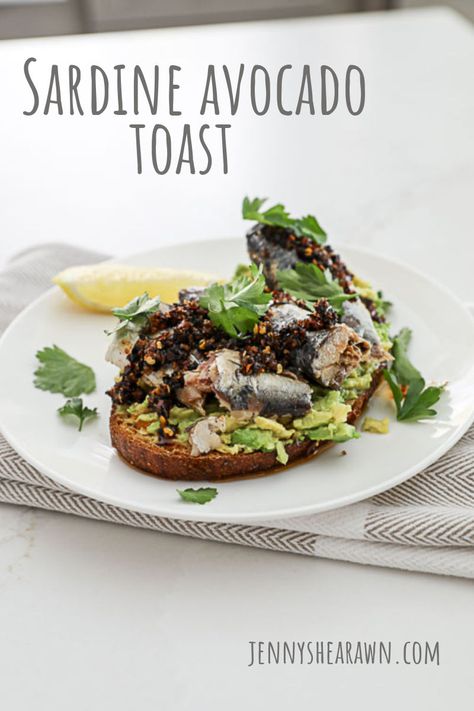 Sardine Avocado Toast Sardine Toast, Tinned Fish, Chili Crisp, Smashed Avocado, Breakfast Choices, Mashed Avocado, Delicious Donuts, Whole Wheat Bread, Wheat Bread