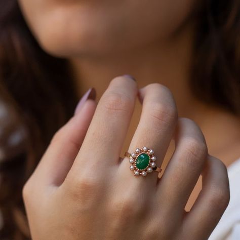 Pearl Rings In Gold, Emerald And Pearl Ring, Pearl Ring Engagement, Sophisticated Ring, Princess Diana Ring, Petal Ring, Diana Ring, Victorian Ring, Pearl Engagement Ring