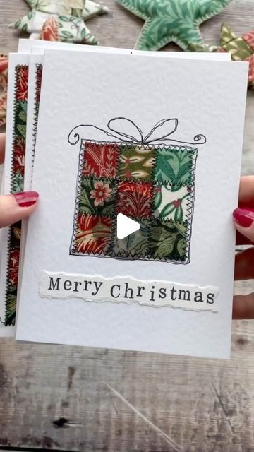 Mira on Instagram: "Made with teeny weeny 3/4” fabric squares, these quilted cards are a great way to up cycle those smallest of scraps!

You can switch it up with different colour schemes & messages to make them as birthday, anniversary, thank you, get well cards etc, too.

The YouTube video also has a demo on stamping and sketching - so you can follow step by step and create the fabulous cards on a regular sewing machine with a standard zigzag stitch 🙌

❤️ Do you fancy having a go? ❤️

The direct link to the video is in my stories, but you can also leave ‘card’ in the comments below and I’ll message it to you so you have it for future reference..

Happy scraps sewing 🙋‍♀️🥰

#fabricscraps #fabricscrapsproject #easysewing #upcycling #fabriccards #handmadecards #christmascards #creatives Sew Christmas Cards, Quilted Birthday Cards, Stitched Birthday Cards, Sewing On Paper Cards, Quilted Christmas Cards Handmade, Fabric Xmas Cards, Sewing Cards Templates, Fabric Birthday Cards Handmade, Textile Christmas Cards