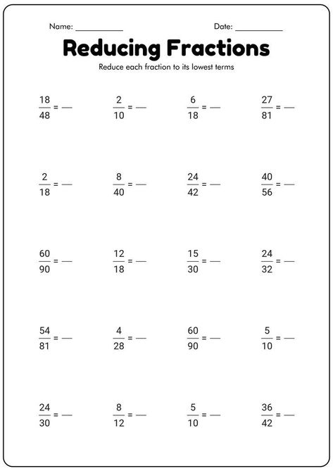 Simplifying Fractions Worksheets Grade 6 Reducing Fractions Worksheet, Simplifying Fractions Worksheet, Simplifying Fractions Activities, Fractions Worksheets Grade 6, Grade 6 Worksheets, Simple Fractions Worksheets, Fractions Worksheets Grade 4, Fractions Worksheets Grade 5, Year 5 Maths Worksheets