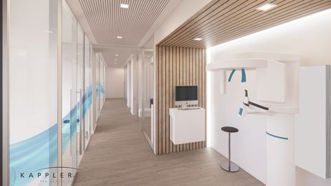 Grace Dental - Kappler Design | Dental Office Design California Kappler Design, Dental Office Design, Dental Office, Reception Areas, Blue Waves, Wood Paneling, Front Desk, Glass Wall, Office Design