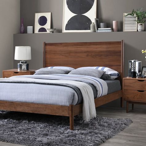 Idea Bilik Tidur, Best Bedroom Furniture, Walnut Bedroom Furniture, Reka Bentuk Bilik Tidur, Walnut Bedroom, Scandi Bedroom, Hiasan Bilik Tidur, Bed Wood, Cama King