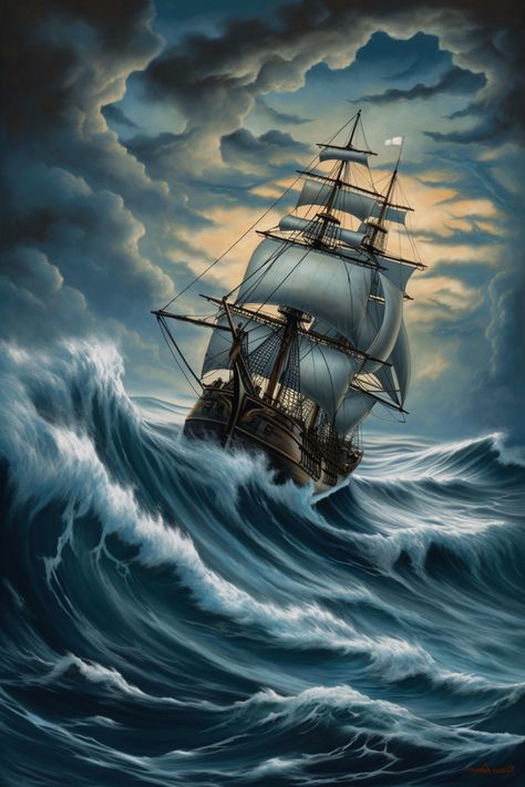 Brave Ship Ghost Ship Art, Pirate Ship Art, Lukisan Lanskap, Sea Storm, Navi A Vela, Sailing Art, Old Sailing Ships, Ship Artwork, Ship Tattoo