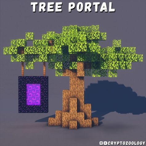 Minecraft portal design! Tree Nether Portal Design, Minecraft Nether Portal Design Tree, Minecraft Tree Portal, Portal Minecraft Design, Ender Portal Designs, Enchanting Table Minecraft, End Portal Design, Enchanting Table Minecraft Design, Minecraft Trees Design