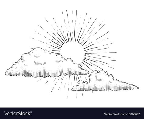 Cloud Tattoo Design, Sun Drawing, Cloud Tattoo, Sun Illustration, Pen Art Drawings, Sun Tattoos, Sun And Clouds, Cloud Drawing, Simplistic Tattoos