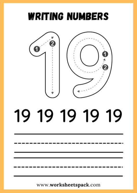 Number 19 Worksheets For Preschool, Number 19 Worksheet, Writing Numbers Worksheet, Letter I Worksheet, Letter A Coloring Pages, Number Worksheet, Free Printable Numbers, Cvc Words Kindergarten, Numbers Worksheet