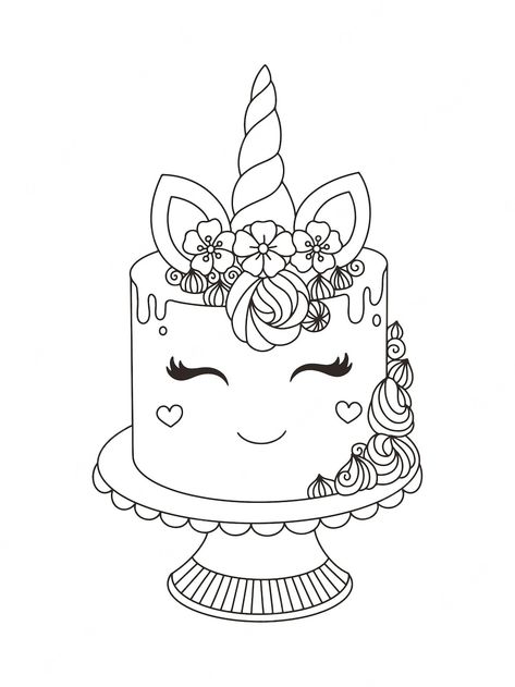 Descendants Coloring Pages, Cake Printable, Cake Coloring, Kitty Coloring, Unicorn Illustration, Unicorn Colors, Kids Vector, Coloring Pages For Boys, Unicorn Coloring Pages