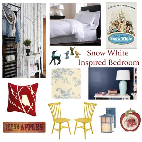 Snow White Bedroom Snow White House Decor, Snow White Bedroom Ideas, Snow White Bedroom, Snow White Room, White Dinning Room, Disney Decor Bedroom, Disney Inspired Home, Disney Themed Classroom, Disney Bedroom