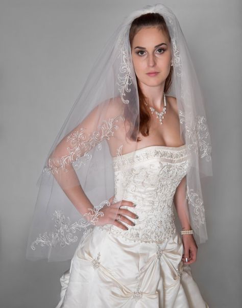 Two Layer Long Tulle veil Crystal Beadeded Embroidered Tulle Veil on Etsy, $45.00 Danielle Frankel, Color Veil, Soft Tulle Veil, Veil Crystal, Beaded Veils, Fingertip Veil, Tulle Veil, Organza Gowns, Ball Skirt