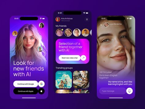 Chat with AI mobile app by Kris Anfalova on Dribbble Messager Chat, Ios App Design, Mobile App Ui, App Interface, Application Design, App Ui Design, Chat App, Mobile App Design, Mobile Ui