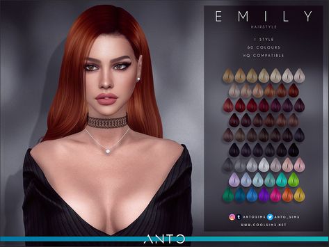 Sims 4 — Anto - Emily (Hairstyle) by Anto — Long wavy hairstyle Coral Hair, Die Sims 4, Sims 4 Black Hair, Makeup Cc, Pelo Sims, Sims 4 Cc Folder, Sims 4 Characters, Sims Four, Sims4 Clothes