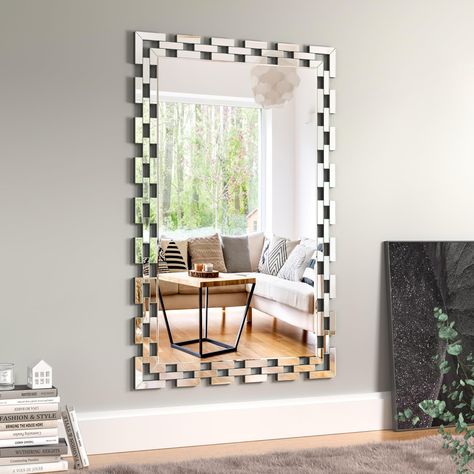 PRICES MAY VARY. GREEK KEY WALL MIRRORS DECORATIVE: It is a effective way to add pizzazz and sparkle to rooms. This wall-mounted mirror is suitable to hang over the mantel/ washbasin/ bedroom/ home/ hotel. DAMPPROOF & SYURDY MDF: 3 layer painted 4MM medium density fibreboard is durable and moisture-repellent. You can hang it in your bathroom without worrying about rust. 4 HOOKS FOR 2 HANG WAYS: It was easy to hang and comes with hooks on the back to hang vertical or horizontal. Tips：this wall mi Accent Wall Mirror Living Room, Layer Paint, Mirror Wall Bedroom, Bedroom Mirror, Living Room Mirrors, Modern Accents, Wall Mounted Mirror, Silver Mirrors, Mirror Wall Decor