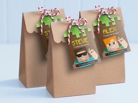 Minecraft printable lollie bag tags - edit & print as many copies as you like / Personalise for your guests / Minecraft Theme / Loot bags by MontyandMeShop on Etsy Minecraft Party Bags, Minecraft Printable, Party Bag Ideas, Golden Bday, Minecraft School, Minecraft Printables, Minecraft Theme, Minecraft Birthday Party, Minecraft Birthday