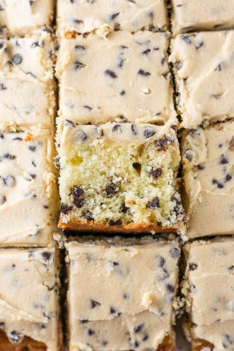 Chocolate Chip Sheet Cake, Homemade Cookie Dough, Cookie Dough Frosting, Cake Form, Homemade Cookie, Chocolate Chip Cake, Cake Tasting, Baking Sweets, Chocolate Chip Cookie Dough