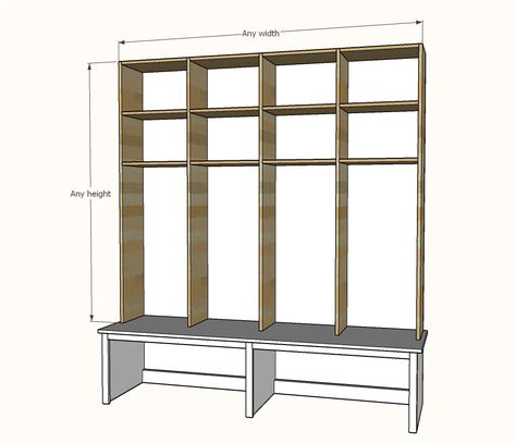 Open Bottom Mudroom Bench, Mudroom Storage Lockers, Mudroom Shelves, Diy Mudroom Bench Plans, Lockers Mudroom, Mudroom Cabinetry, Garage Lockers, Entry Way Lockers, Bench Shelf