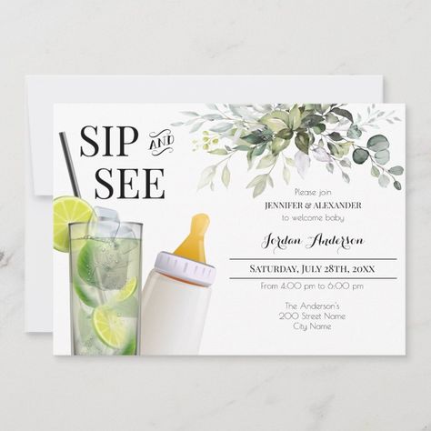 Sip and See Welcome Baby Invitation Zazzle