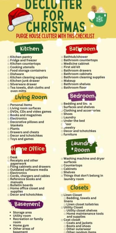 Ultimate Declutter Checklist, Christmas Decor Checklist, Declutter Your Home Checklist, Christmas Cleaning Checklist, Bathroom Declutter, Declutter Basement, Room Declutter, Decluttered Home, Kitchen Declutter