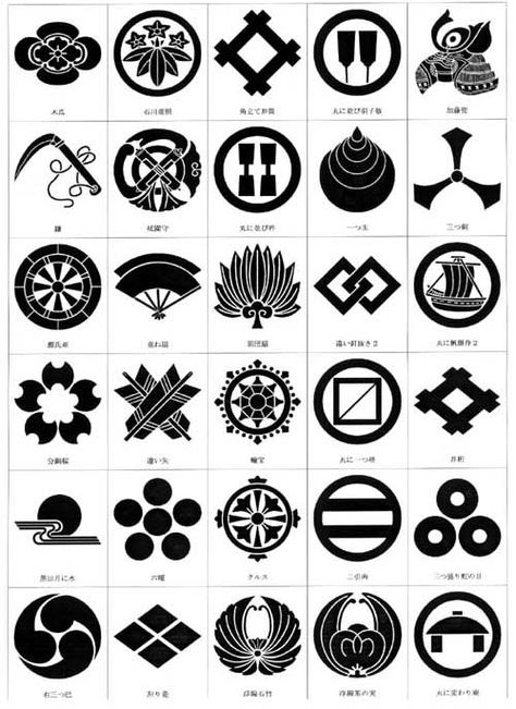 Kamon (Japanese family crests).  First one Japanese Kamon, Banners Ideas, Japanese Crest, Japanese Family Crest, Japanese Symbol, Family Crests, Japan Culture, Crop Circles, 문신 디자인