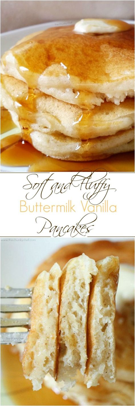 The softest, fluffiest, best buttermilk pancakes... from scratch!  Savor the sweet hints of vanilla and warmth of the cinnamon; the perfect breakfast! Buttermilk Pancakes From Scratch, Best Buttermilk Pancakes, Vanilla Pancakes, Pancakes From Scratch, Buttermilk Pancakes, What's For Breakfast, Good Eat, Think Food, Breakfast Pancakes