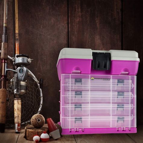 Storage Tool Box-Durable Organizer Utility Box-4 Drawers, 19 Compartments Each for Camping Supplies and Fishing Tackle by Wakeman Outdoors (Pink) Outdoor Gear Organization, Workbench With Drawers, Small Parts Organizer, Fishing Storage, Fishing Tackle Storage, Compartment Organizer, Tool Box Organization, Shop Storage, Camping Supplies