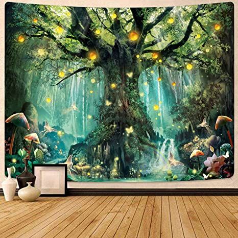 Boom Kunst, Tree Of Life Tapestry, Tree Tapestry, Tapestry Nature, Forest Tapestry, Moon Tapestry, Wishing Tree, Boho Tapestry, Fairy Tree