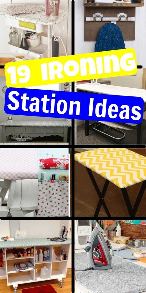 The best ironing station ideas to make the most of your space. 19 laundry room ironing board ideas for an easy storage solution. DIY ideas that include rolling, wall mounted and more. #onecrazymom #ironingstationideas #laundryroomironingboardideas Ironing Board Station Ideas, Ironing Board For Quilters, Iron Box Storage Ideas, Ironing Board Cart, Ironing Room Ideas Small Spaces, Ironing Boards For Small Spaces, Craft Room Ironing Station, Ironing Board For Small Spaces, Ironing Board Station