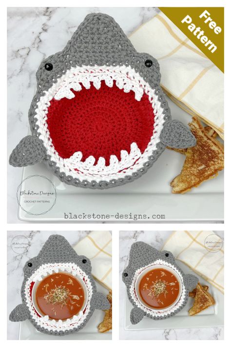 Shark Bowl, Crochet Cup Coaster, Soup Bowl Cozy, Crochet Shark, Crochet Bowl, Cozy Crochet Patterns, Bowl Cover, Crochet Decrease, Bowl Cozy