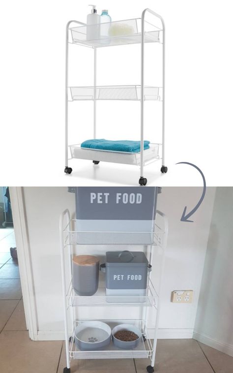 Pet Food Station, Cat Food Station, Kmart Decor, Kmart Home, Pet Station, Kmart Hacks, Cats Food, Bathroom Caddy, Pet Organization