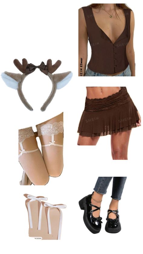 Reindeer Outfit Ideas, Bambi Costume Women, Bambi Halloween Costume, Santacon Outfit, Deer Cosplay, Reindeer Costumes, Bambi Costume, Nyc Halloween, Reindeer Outfit