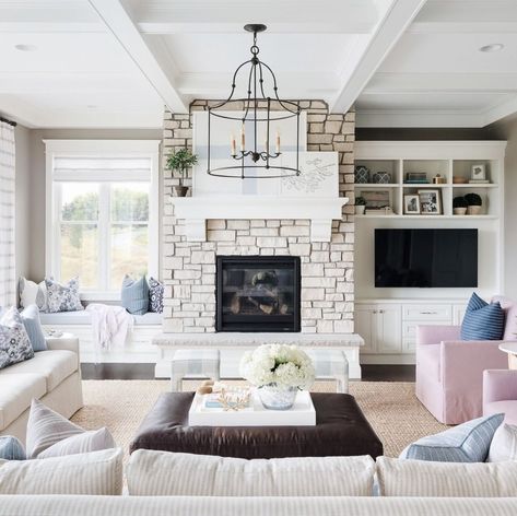 Bria Hammel Interiors, Built In Around Fireplace, Bria Hammel, Built In Window Seat, Fireplace Windows, Family Room Addition, Fireplace Seating, Living Room Built Ins, Fireplace Built Ins