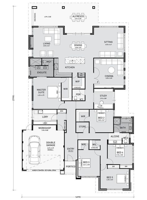 Oprah Key Features: Minor bedroom wing and with wardrobes and adjoining bathroom Plenty of storage Integrated workshop in double garage Study with access to courtyard Private cinema Open plan living, dining and sitting rooms with access to alfresco Massive master suite with huge walk in robe and resort style ensuite I will draw architectural floor plan and design house planI'm here to assist you if your looking for Architectural floor plans and house plan for your house design. Please be with House Plans 2 Story, Single Storey House Plans, 5 Bedroom House Plans, Home Design Floor Plans, 5 Bedroom House, Family House Plans, House Blueprints, Bedroom House Plans, New House Plans