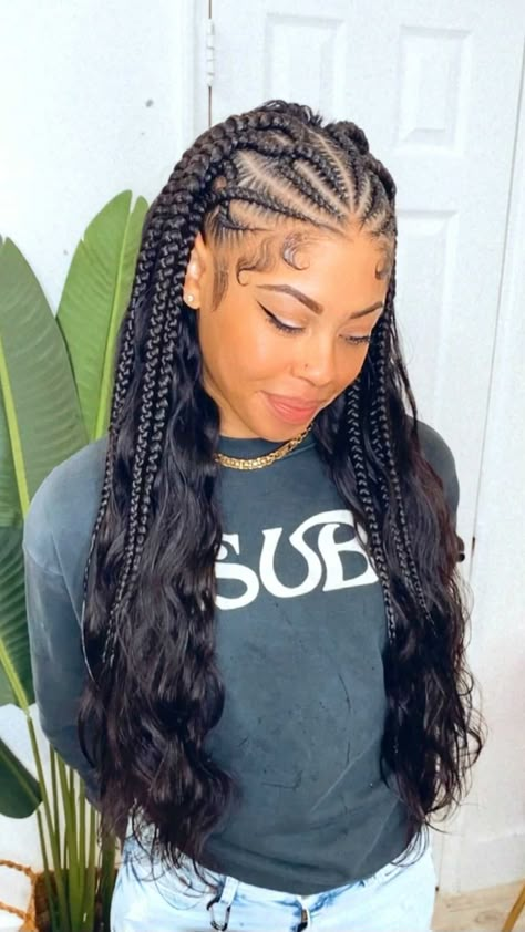 Top Half Braided Hairstyles, Zig Zag Fulani Braids, Simple Fulani Braids, 21st Birthday Hairstyles, Birthday Braids, Half Braided Hairstyles, Cabello Afro Natural, Natural Braided Hairstyles, Short Box Braids Hairstyles