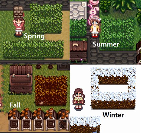 FOUR-SEASONS HEDGE(fence 2) at Stardew Valley Nexus - Mods and community Stardew Valley Fence, Stardew Valley Fence Mod, Stardew Decor, Stardew Aesthetic, Stardew House, Stardew Valley Mods, Hedge Fence, Stardew Mods, Valley Aesthetic