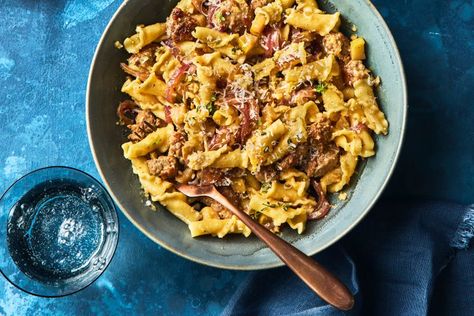 Caramelized Apple, Onion, and Sausage Pasta Winter Dinner Ideas, Sausage And Pasta, Apple And Onion, Sausage Pasta Recipes, Comforting Dinner, Caramelised Apples, Fast Dinners, Sausage Pasta, Real Simple