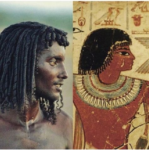 Many people forget that the Kemites used wigs. They usually had short hair. A practice that can be seen among the nilo-aharan people who practice it for hygiene purposes. That is probably why the Kemites practiced it too. The Nilo-Saharan are probably the oldest people in that area that is why all the oldest civilizations that appeared in the Nile valley were rooted in the Nubian culture. African Hair History, Ancient Egyptian Artwork, Ancient Nubia, Ramesses Ii, African American History Facts, African Ancestry, Black Royalty, Egyptian History, Eyes Open