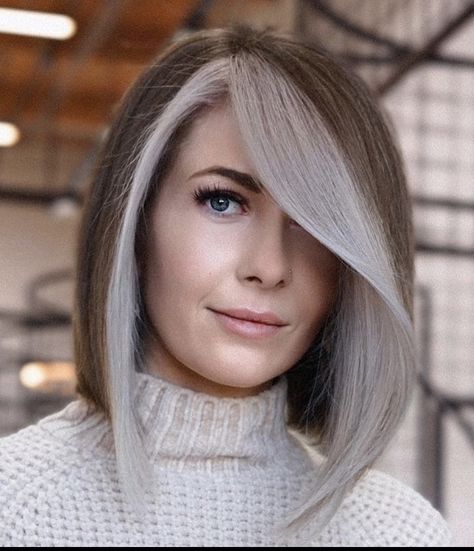 White Hair Highlights, Burning The Midnight Oil, Bob Hair Color, Grey Hair Transformation, Midnight Oil, Diy Hair Color, Money Piece, Hair Growing, Grey Hair Color