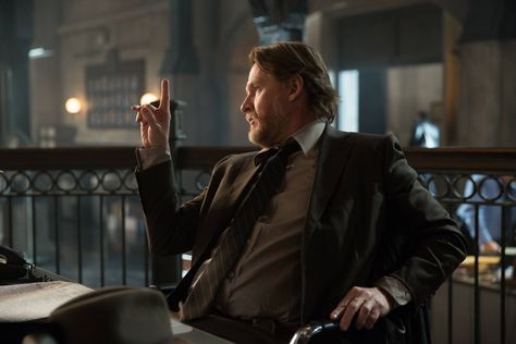 GOTHAM: Donal Logue (Bullock) Harvey Bullock Gotham, Gotham Season 1, Donal Logue, Gotham Show, Harvey Bullock, Gotham News, Penguin And Riddler, Bruce And Selina, Logo Tv