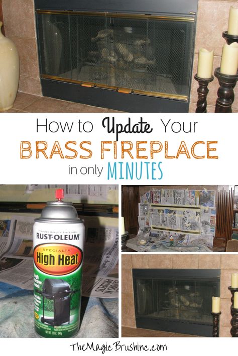 Fireplace Redo- How to update your brass fireplace in minutes. Jennifer Allwood of the Magic Brush shows you how paint the brass hardware on your fireplace for an easy home update. Easy Home Updates Diy, Jennifer Allwood, Fireplace Redo, Brass Fireplace, Fireplace Update, Fireplace Doors, Brick Fireplace Makeover, Paint Fireplace, Fireplace Screen